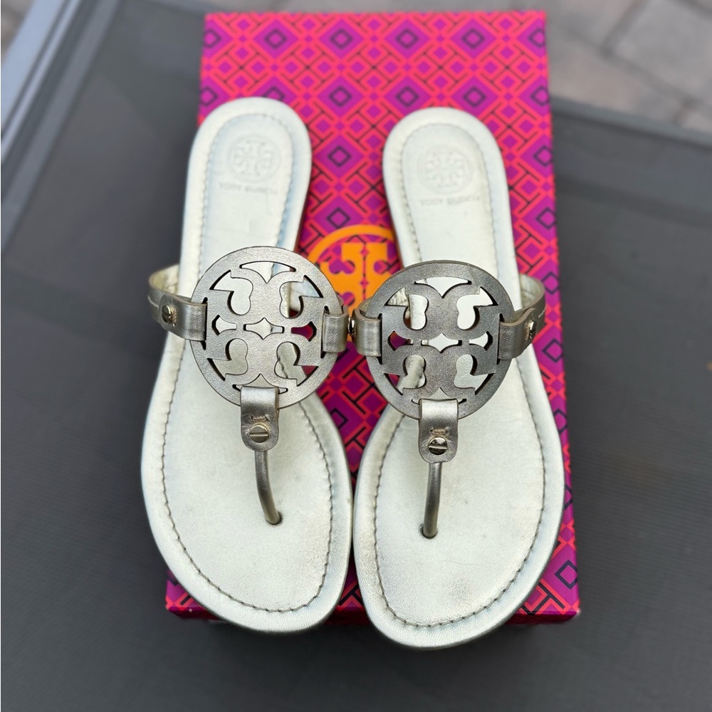 Tory Burch Spark Gold Metallic Miller Sandals - size 8